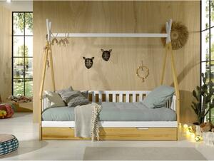 Dječji krevet od masivnog bora u obliku kućice s prostorom za pohranu 90x200 cm u prirodnoj boji TIPI – Vipack