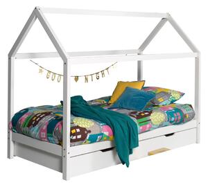Bijeli dječji krevet od masivnog bora u obliku kućice/s dodatnim ležajem s prostorom za pohranu 90x200 cm DALLAS – Vipack