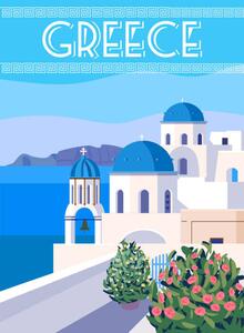 Ilustracija Greece Poster Travel, Greek white buildings, VectorUp