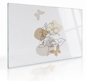 Staklena slika - Bež cvijeće s leptirom N⁰1 (70x50 cm)