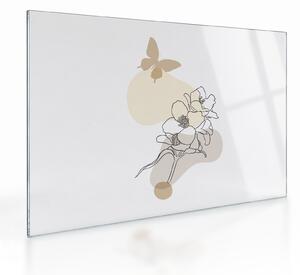 Staklena slika - Bež cvijeće s leptirom N⁰3 (70x50 cm)
