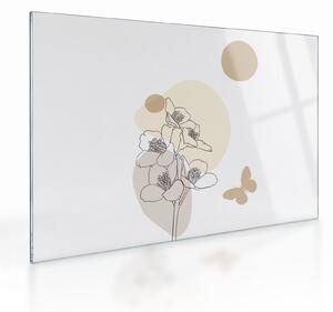 Staklena slika - Bež cvijeće s leptirom N⁰4 (70x50 cm)