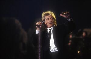 Fotografija Portrait of rock singer Rod Stewart on stage in 1990