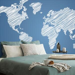 Tapeta šrafirani zemljovid svijeta na plavoj pozadini - 150x100