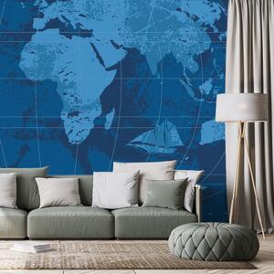 Tapeta rustikalni zemljovid svijeta u plavoj boji