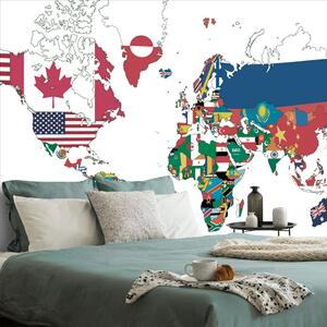 Samoljepljiva tapeta zemljovid svijeta sa zastavama s bijelom pozadinom