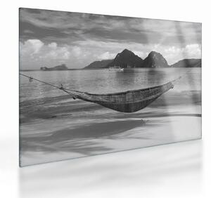 Staklena slika - Viseća mreža na plaži (70x50 cm)