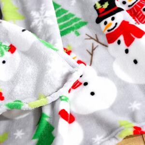 Siva božicna deka od mikropliša SNOWMAN Dimenzije: 160 x 200 cm