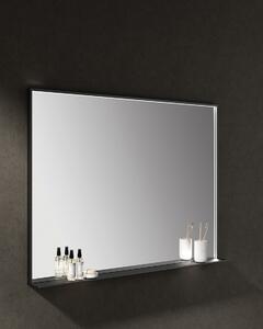 Idealaqua ogledalo s LED rasvjetom R, 80×60 cm, mat crni okvir, s policom