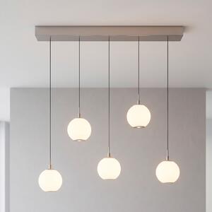 Paul Neuhaus LED viseća lampa Sandora, boje pijeska, duljina 92 cm, staklo, 5 svjetiljki, prigušiva, Bež, Dnevni boravak/blagovaonica, Metal