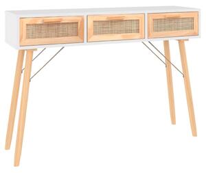 VidaXL Konzolni stol bijeli 105 x 30 x 75 cm borovina i prirodni ratan