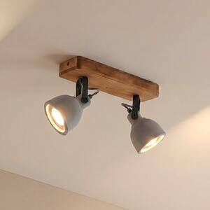 Lindby Spot Mitis, 30 cm, 2 plamena, siva, drvo, beton, GU10, prigušiva, Drvo, Dnevni boravak/blagovaonica, Beton