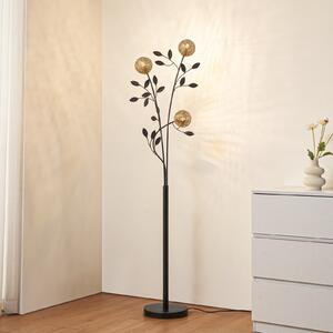 Lucande podna lampa Evory, 160 cm, 3 žarulje, crna/zlatna, G9, Crno, Dnevni boravak/blagovaonica, Metal