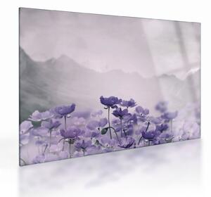 Staklena slika - Ljubičasto cvijeće u planinama (70x50 cm)