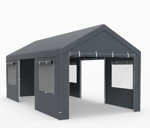 Šatorska garaža 305 x 586 cm, šator za skladištenje s rolo ventiliranim prozorima i uklonjivim bočnim stijenkama, tamno siva