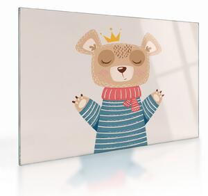 Staklena slika - Bež medo s krunom (70x50 cm)