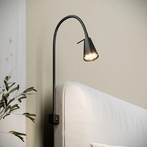 Briloner Tuso LED zidna lampa, crna, montaža uz krevet, metalna, Crno, spavaća soba, Metal