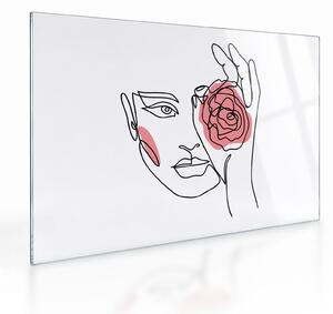Staklena slika - Crtano lice s ružom (70x50 cm)