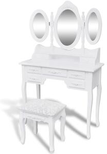 VidaXL Toaletni stolić sa stolcem i 3 ogledala bijeli
