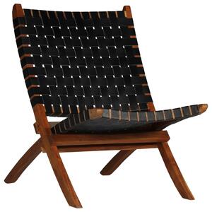 VidaXL Sklopiva stolica od prave kože crna