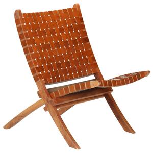 VidaXL Sklopiva stolica od prave kože smeđa