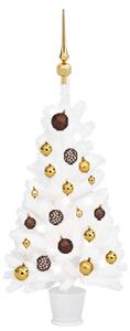 VidaXL Umjetno osvijetljeno božićno drvce s kuglicama bijelo 90 cm