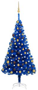 VidaXL Umjetno osvijetljeno božićno drvce s kuglicama plavo 150 cm PVC