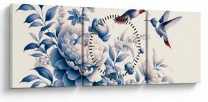 Slika - Kolibri iznad cvijeta (sa satom) (90x30 cm)