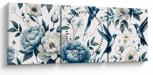 Slika - Kolibri s cvijećem (sa satom) (90x30 cm)