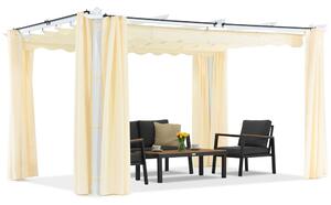 Pergola za terasu Barbados 3x4 m s vrtnim zavjesama bijele i bež boje