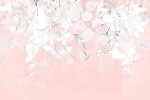 Samoljepljiva tapeta listovi s kolibrijima u ružičasto-sivoj boji