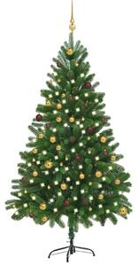 VidaXL Umjetno osvijetljeno božićno drvce s kuglicama 210 cm zeleno