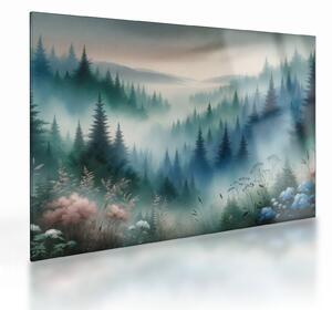 Staklena slika - Šumski krajolik s maglom (70x50 cm)