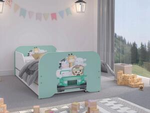 Prekrasan dječji krevet s uzglavljem boje mente i safari životinjama 160 x 80 cm