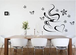 Kuhinjska zidna naljepnica šalica za kavu sa srcem i leptirima 50 x 100 cm