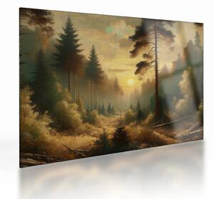 Staklena slika - Sunce koje sja kroz šumu (70x50 cm)