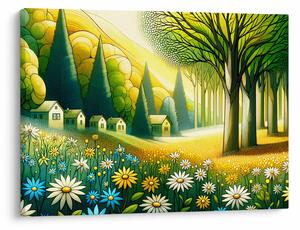 Slika - Selo u žuto-zelenoj boji (70x50 cm)
