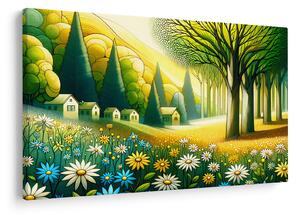 Slika - Selo u žuto-zelenoj boji (90x60 cm)