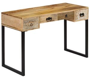 VidaXL Radni stol od masivnog drva manga i prave kože 117 x 50 x 76 cm