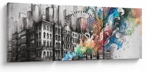 Slika - Industrijski život (sa satom) (90x30 cm)