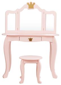 2 u1 dječji toaletni stolić i tabure, trostruko ogledalo, ružičasto