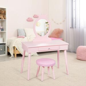Dječji toaletni stolić i tabure, s ogledalom u ružičastoj boji