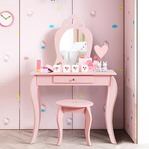 Dječji toaletni stolić i tabure i ogledalo ružičaste boje