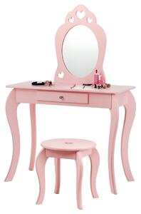 Dječji toaletni stolić i tabure i ogledalo ružičaste boje