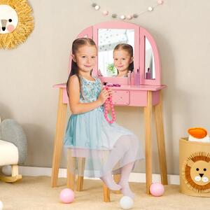 Dječji toaletni stolić i tabure, ružičasto / prirodno