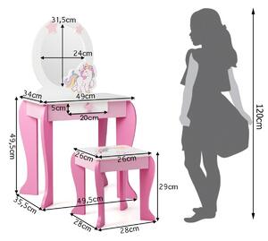 Dječji toaletni stolić i tabure, s ogledalom koje se može ukloniti, ružičast/bijeli