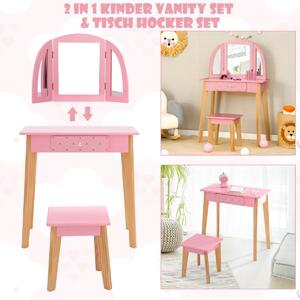 Dječji toaletni stolić i tabure, ružičasto / prirodno
