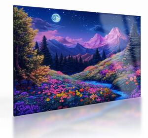 Staklena slika - Ljubičasti krajolik pri punom mjesecu (70x50 cm)