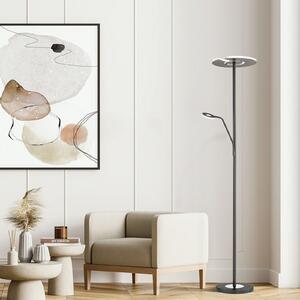 FISCHER & HONSEL Dent LED podna lampa, crna, 180 cm, CCT, 2 žarulje, prigušiva, Crno, Dnevni boravak/blagovaonica, Metal, Svjetlo za čitanje