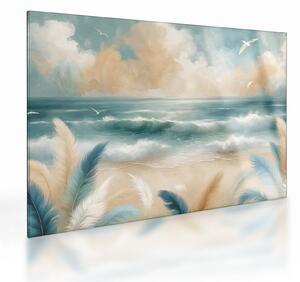 Staklena slika – OStaklena slikana plaža u nježnim bojama (70x50 cm)